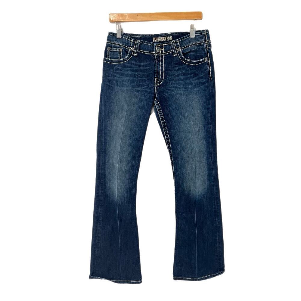 BKE Wendi Jeans Womens 29 Blue Boot Cut Stretch Dark Wash Low Rise